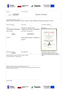 Dyplom dla MDK „Prażakówka” w Ustroniu za zajęcie I miejsca w Miejskich Zawodach Latawcowych w Ustroniu