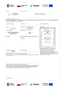 Certyfikat potwierdzający prawo do posługiwania się Znakiem Promocyjnym „Beskidzki Produkt na 5” dla Estrady Regionalnej „Równica”. Beskidzka 5, czerwiec 2008 r.